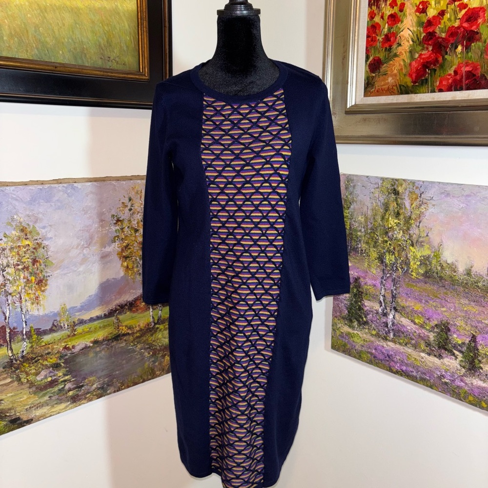 🐠 Spense Blue and Pink Sheath Dress 3/4 Sleeve Crew Neck